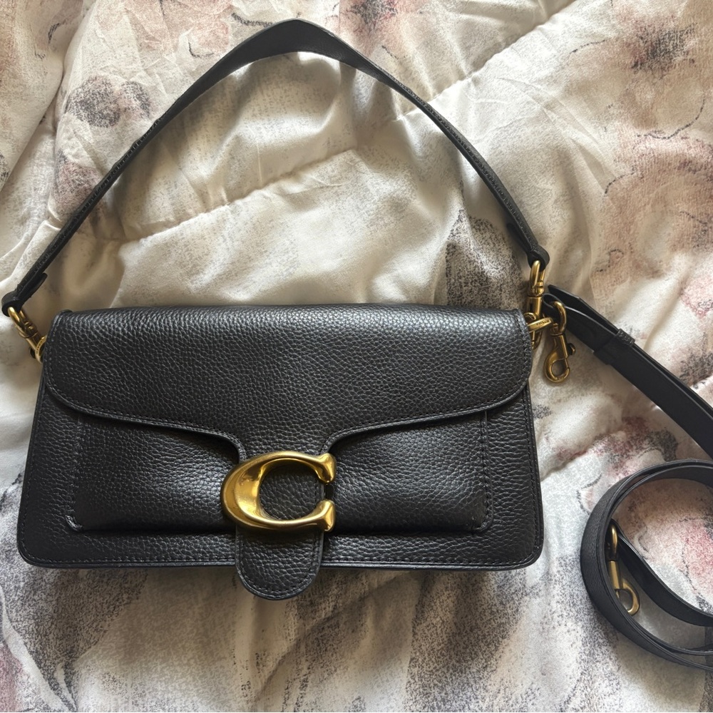 Coach Black Pebbled Leather Shoulder Bag with Gold 'C' Accent
